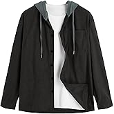 ZAFUL Men's Hooded Flannel Shirts Long Sleeve Casual Fashion Button Shirts Loose Drawstring Shacket for Spring Autumn