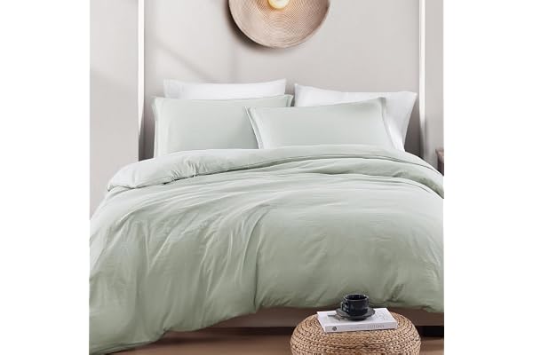 Lane Linen Duvet Cover Queen Size Set, 3 Piece - Mineral | Ultra Soft, Kids Room, Birthday Gift, Silky Smooth, Teen Bedroom,