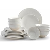 Sango Siterra 16-Piece Rustic White Stoneware Dinnerware Set &ndash; Service for 4, White with Glossy Speckle Overlay, for Everyday Dining &amp; Entertainment, Microwave &amp; Dishwasher Safe