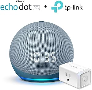 All-new Echo Dot with clock (4th Gen) - Twilight Blue - bundle with TP-Link Smart Plug (Certified for Humans product)