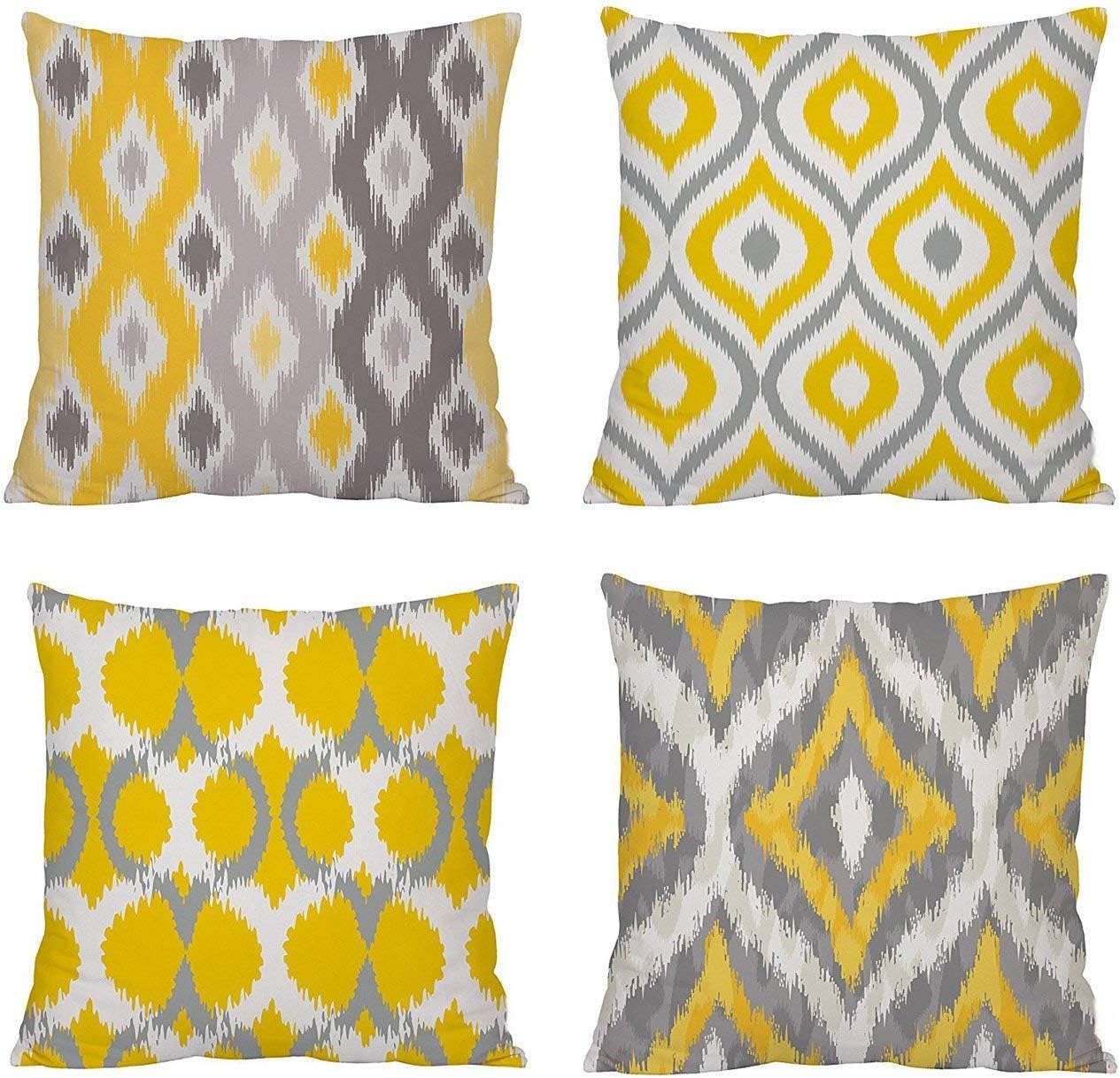 TIDWIACE® Yellow and Gray Cotton and linen Decorative Square Pillow Case Throw Cushion Cover for Sofa Bedroom Car with Invisible Zipper 45" x45cm,4 Pieces
