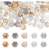 Cheriswelry 100Pcs Transparent Hexagon Glass Bead Electroplate Faceted Loose Spacer Bead Colorful Crystal Beads 5 Colors 5x6mm for DIY Earring Necklace Craft Jewelry Making