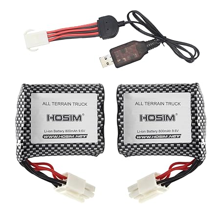 Hosim 2pcs 9.6V 800mAh RC Auto Lithium-Ionen-Akku & 1 Stück USB-Ladegerät, Ersatzteile Ersatzteile Assessory 9112 9122 9123 1