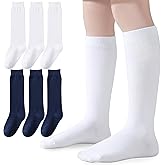 hakugoo Knee High Socks for Girls Boys School Uniform Set - 3/6 Pack Cotton Tube Socks in Black, White, Navy Blue