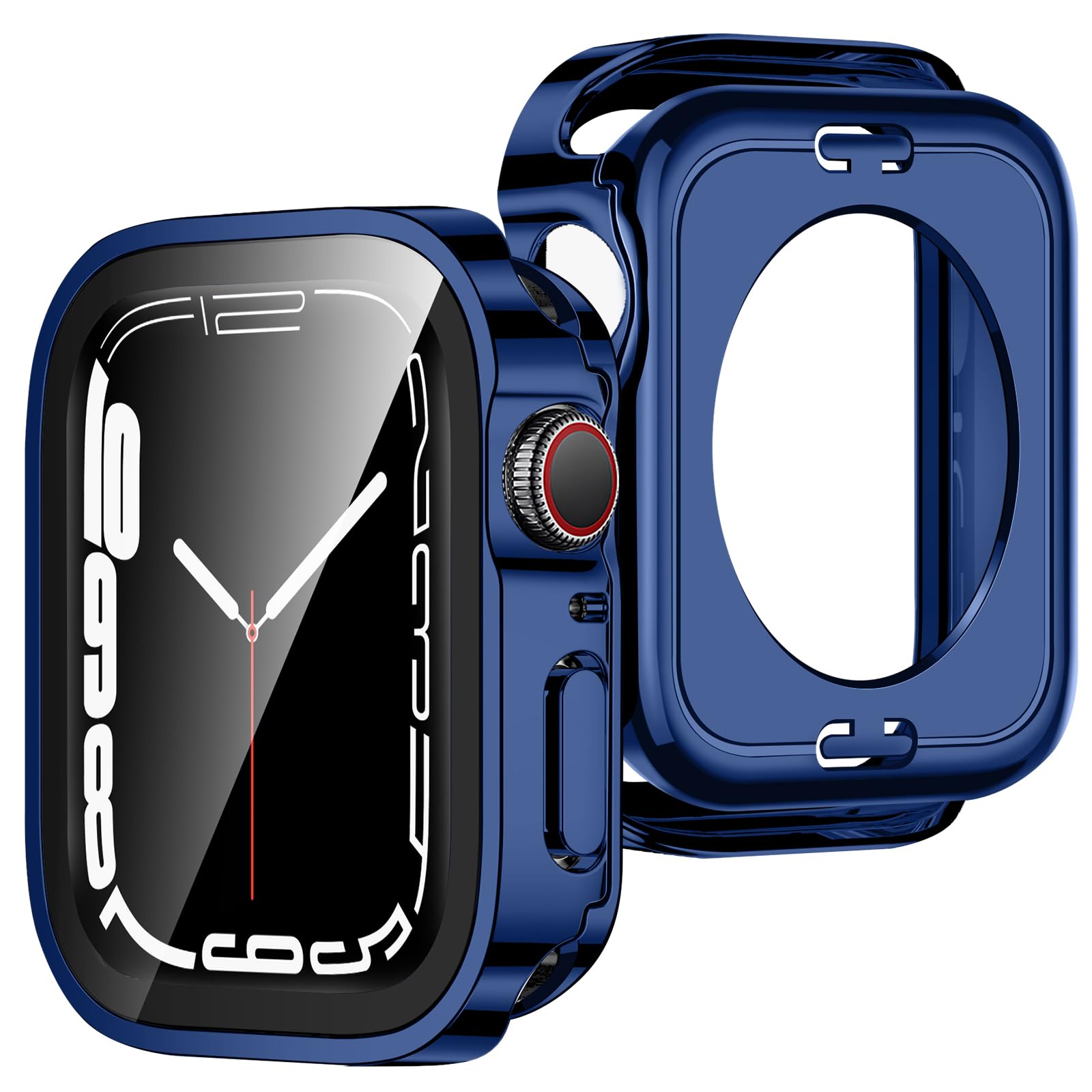 ZZDZZ [2-Pack] 2 in 1 Case Compatible with Apple Watch Series 6 SE 5 4 44mm, Straight Edge Hard PC with Tempered Glass Screen Protector Full Coverage Protective Cover for iWatch 44mm (Blue)