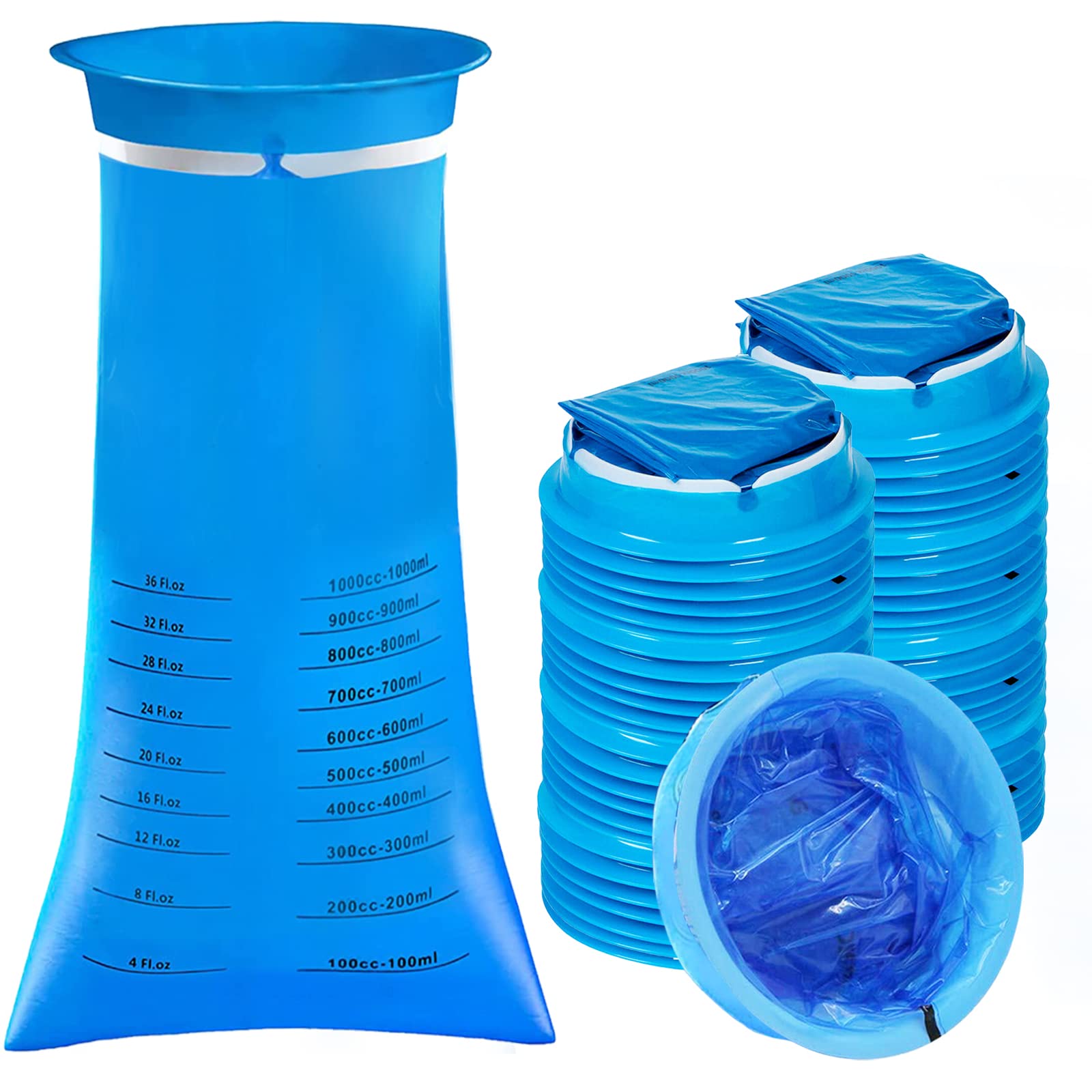 ZCOINS 25 Pieces Sick Bags Car Sickness Bag Disposable Vomit Bags Nausea Bags for Travel Motion Sickness Barf Bags with Mouthpiece, Blue 1000ml