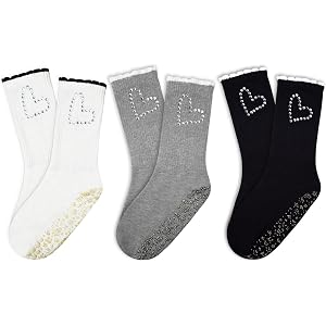 COARVXA 1/2/3/4 Pairs Cute Pilates Grip Socks for Women Ruffle Rhinestone Crew Non Slip Grip Socks for Yoga, Barre,Work