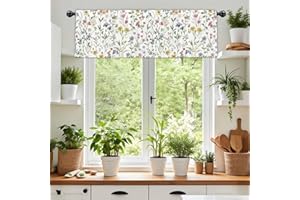 DOTOOMA Watercolor Floral Valance Rustic Farmhouse Voile Topper Curtains Fresh Wildflowers Semi Sheer Window Treatment for Be