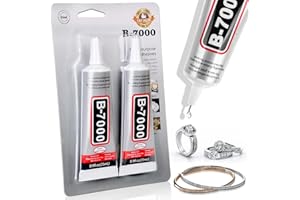 LUCOMB B 7000 Glue with Tips, Fabric Super Glue B7000 Rhinestone Crafts Clear Liquid Glue Super Adhesive for Cell Phone Repair, Clothes, Glass, Wooden, Metal Stone Beads Small Jewelry DIY(2 x 25 ML/ 0.9 OZ)