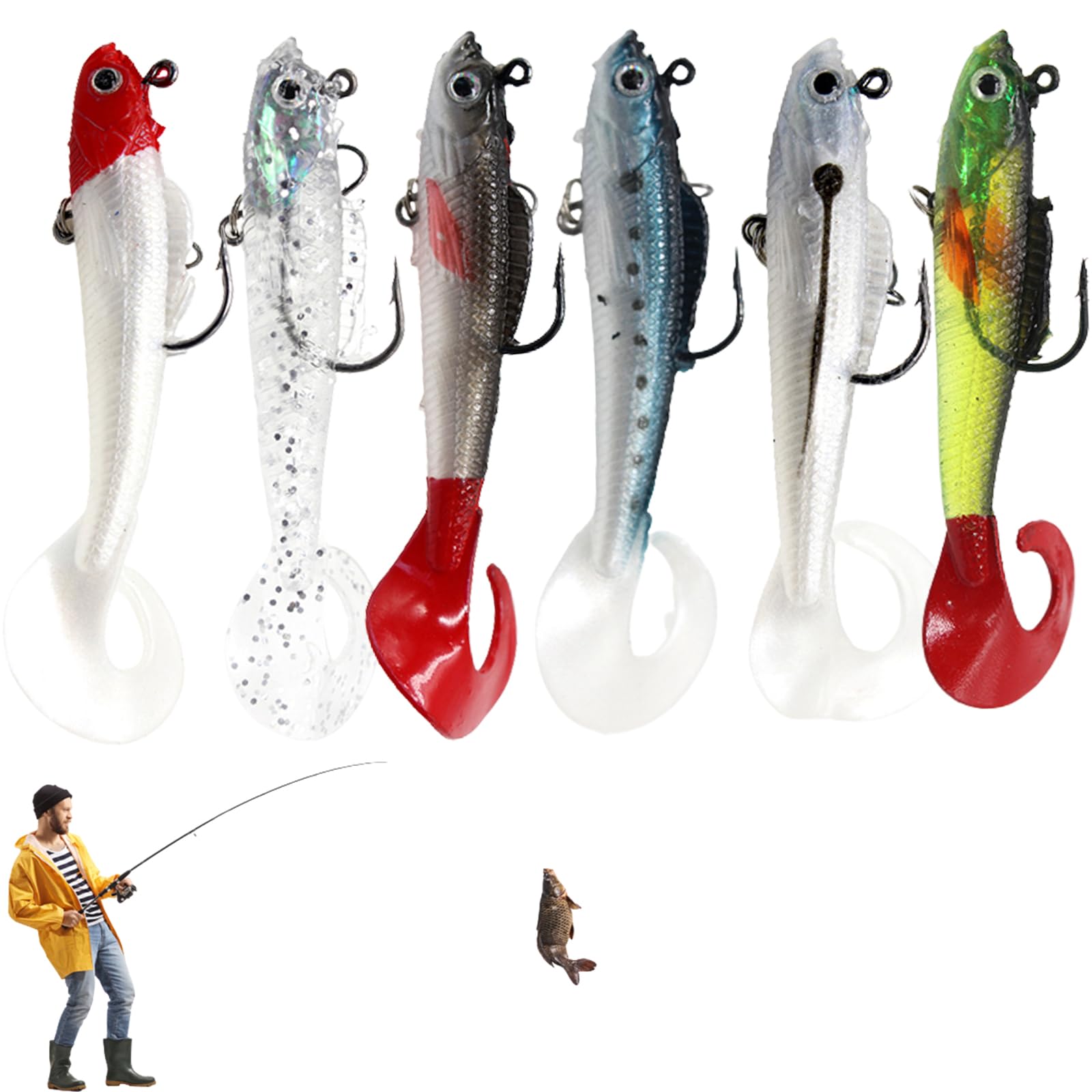 Mystiqut 6 PCS Fishing Lures Big Soft Tail Silicone Swimbait Lures Artificial Bait