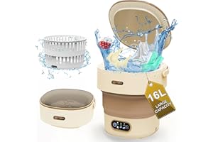 CNCJ 16L Portable Washing Machine, Mini Foldable Washer with Spin Dryer, Collapsible lavadora Portatil, Small Compact Luandry Washer for Baby Clothes, Socks, Underwear, Travel, Camping, Apartments, Brown