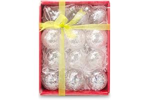 AUXO-FUN 3.15" Clear Christmas Ornaments Shatterproof Plastic Ball Onion Shapes Ornaments Xmas Tree Decorations Set of 12 (3.15“ Clear, with Sparkles Inside)