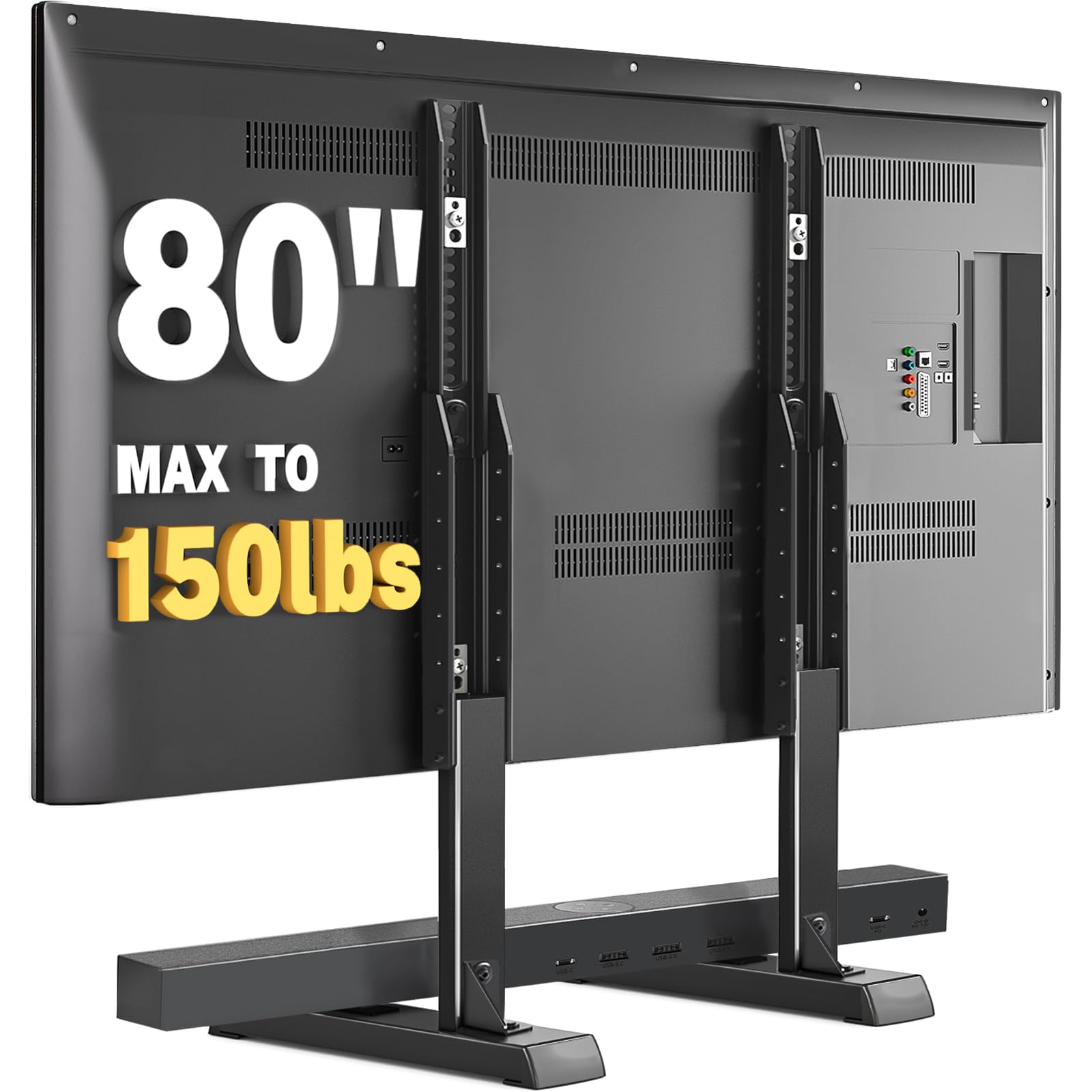 Photo 1 of Universal Table Top TV Stand Base for 24-80 inch LCD LED TVs, TV Legs with Height Adjustment and Cable Management Hold up to 150lbs, Max VESA 800x500mm, Black