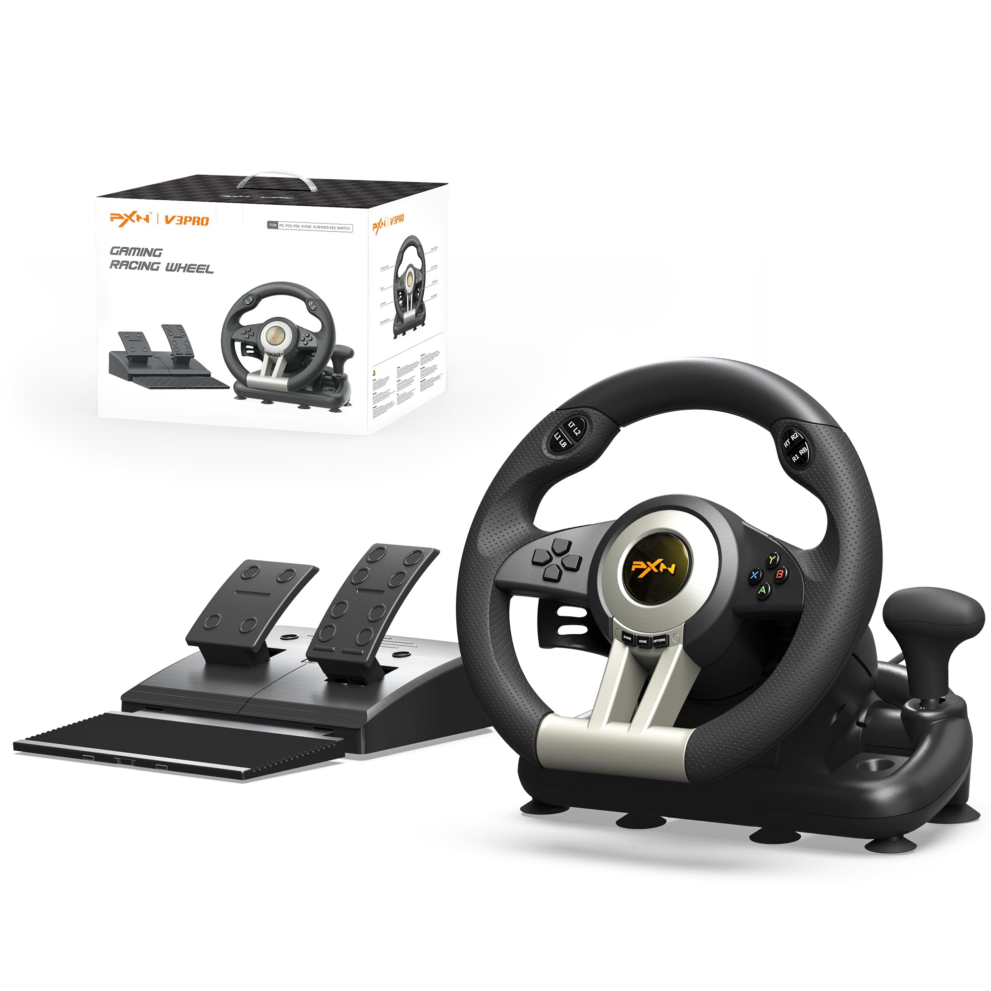 Photo 1 of PXN PC Racing Wheel, V3 PRO 180 Degree Universal Usb Car Sim Race Steering Wheel with Pedals for PC, PS3, PS4, Xbox One, Xbox Series X/S, Switch (Black)