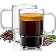 Aquach 18oz Stackable Glass Mugs with Handle, Set of 2 - Large Clear Coffee Cups for Latte, Cappuccino, Mocha, Americano, and Tea