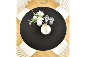 Rally Home Goods Indoor Outdoor Patio Round Fitted Vinyl Tablecloth, Flannel Backing, Elastic Edge, Waterproof Wipeable Plastic Cover in Solid Black Color for 6-Seat Table of 43-56’’ Diameter