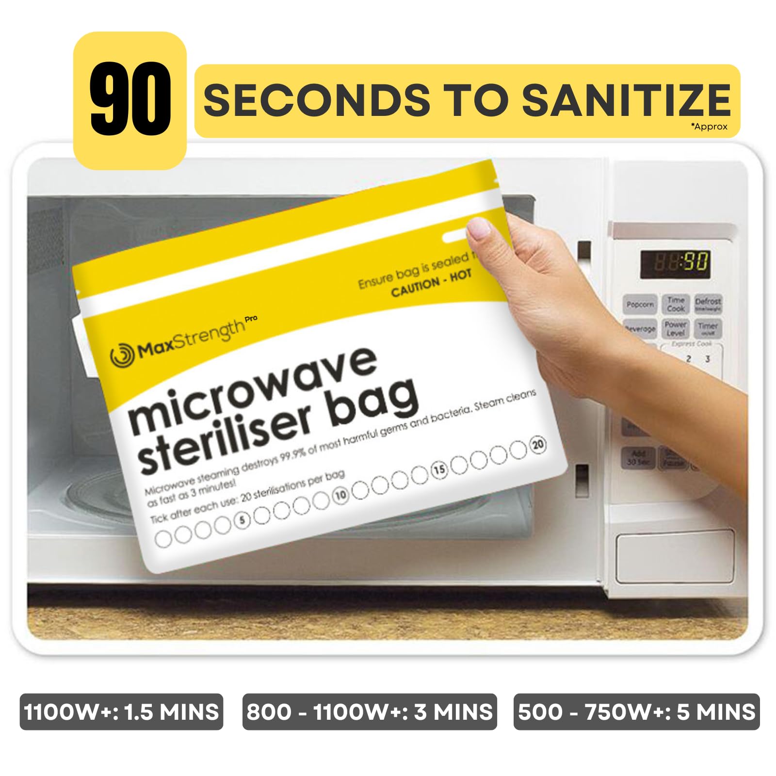 Microwave Steam Sterilizer Bags 20pc for Baby Bottles, Soothers, Teethers, Breast Pump Parts, Training Cups, Accessories, Reusable Large Bags, 20 Uses Per Bag, Easy Tracking System
