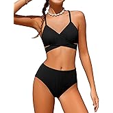 Doumlop Girls Swimsuit Bikini Set,Criss Cross Bathing Suits for Girl Two Piece Solid Color Girls' Swimwear for 7-16 Years