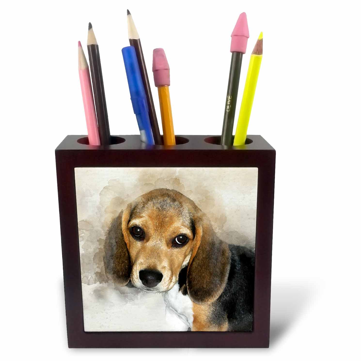3dRose ph_245328_1 5-Inch Adorable Beagle Puppy Watercolour Tile Pen Holder