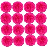 16pcs DIY Pom Pom Balls for Keychain Faux Rabbit Fur Ball Key Ring for hat Phone Tag, Handbag Charm,Rose red