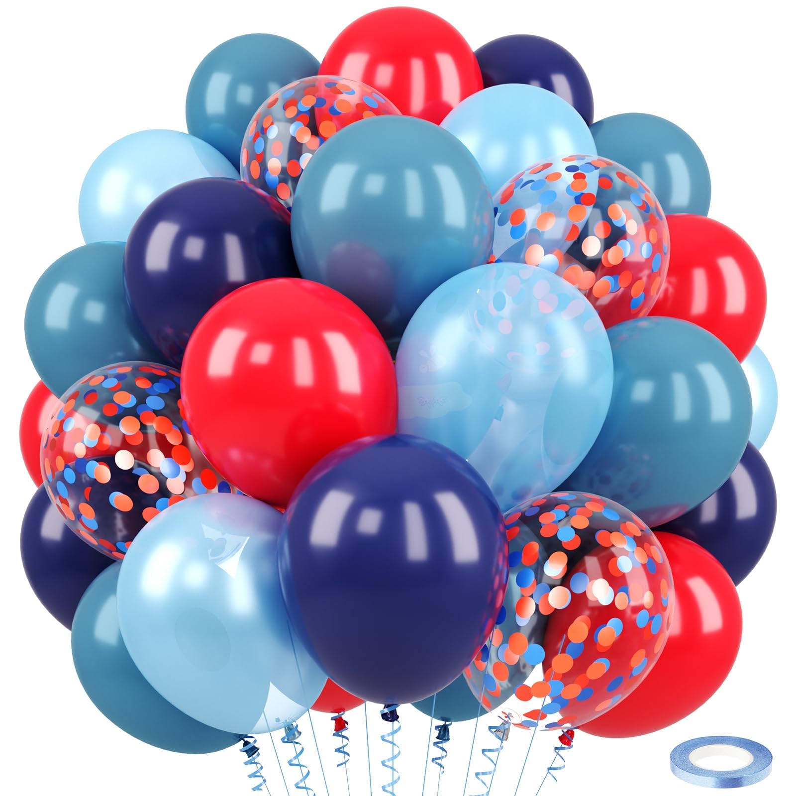 Red Blue Balloons,Navy Light Blue Red and Confetti Latex Balloons for for Birthday Wedding Party Decorations