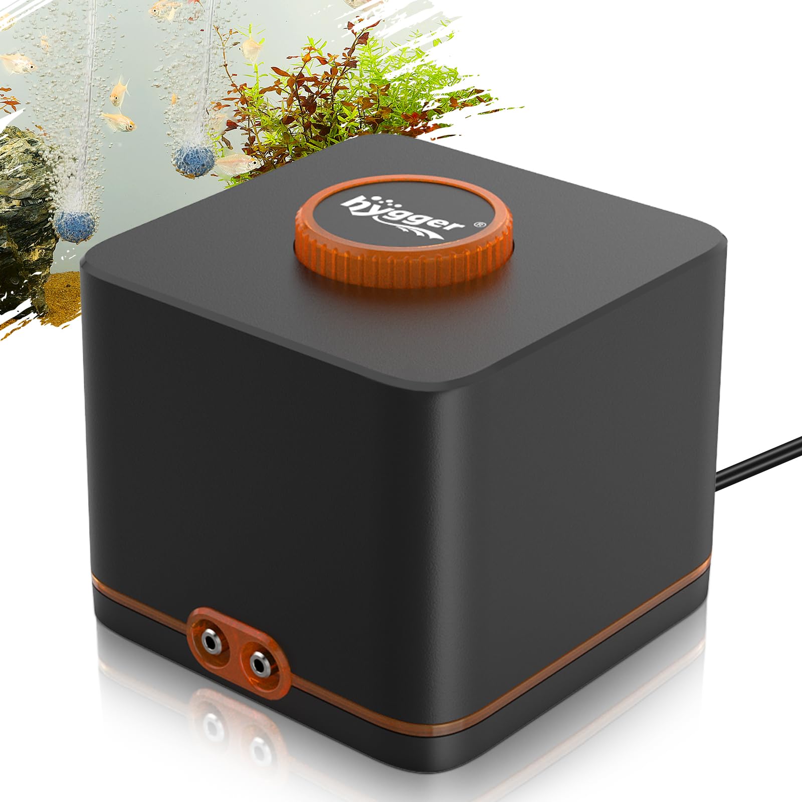 hygger Aquarium Air Pump,Ultra Silent Fish Tank Air Pump for Aquarium with 2 Air Outlets, 7W Adjustable Airflow Oxygen Pump with Air Tubings,Air Stones,Check Valves for Fish Tank up to 2200 Liter