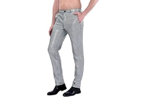 Funny World Mens Disco Pants 70s Metallic Leather Trousers