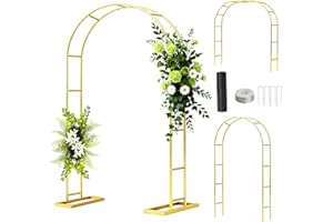 PARSEBIO 6.6FT Metal Wedding Arch Stand Gold Square Arched Backdrop Frame，Assemble Freely 3 Sizes,Metal Pergola Arbor with Base for Party Ceremony Birthday Bridal Baby Shower Garden Floral Balloon Arch Decor