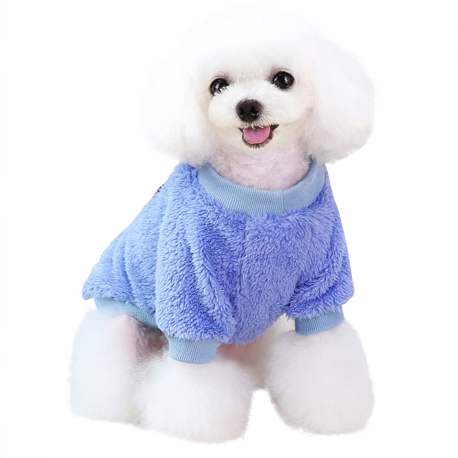 Izefia Dog Sweater Dog Clothes Fleece Dog Woolen Sweater Winter Warm Sweat Shirt with Bear Soft Pajamas Fleece Sweater for Small Dog Medium Dog Cat Blue XL