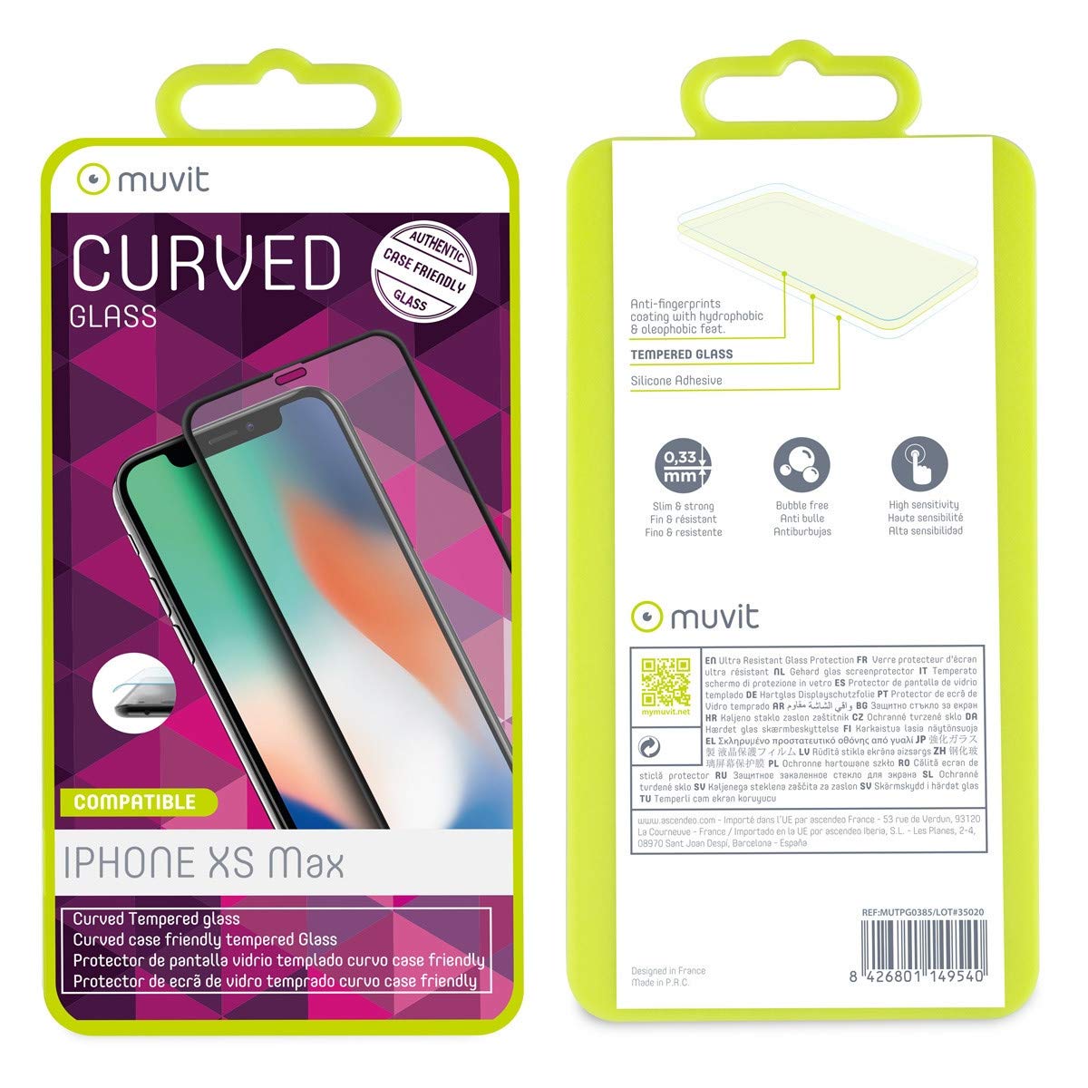 MUVIT Curved Tempered Glass Screen Protector Black Frame for iPhone 11 Pro Max/XS Max