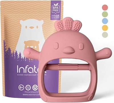 Infatot Teething Mitten Chicken Silicone Baby Glove Plum