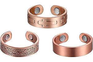 BioMag Magnetic Therapy Rings for Men, Copper Ring for Fingers Thumb,Adjustable Solid Pure Copper Jewelry Gift (Set of 3)