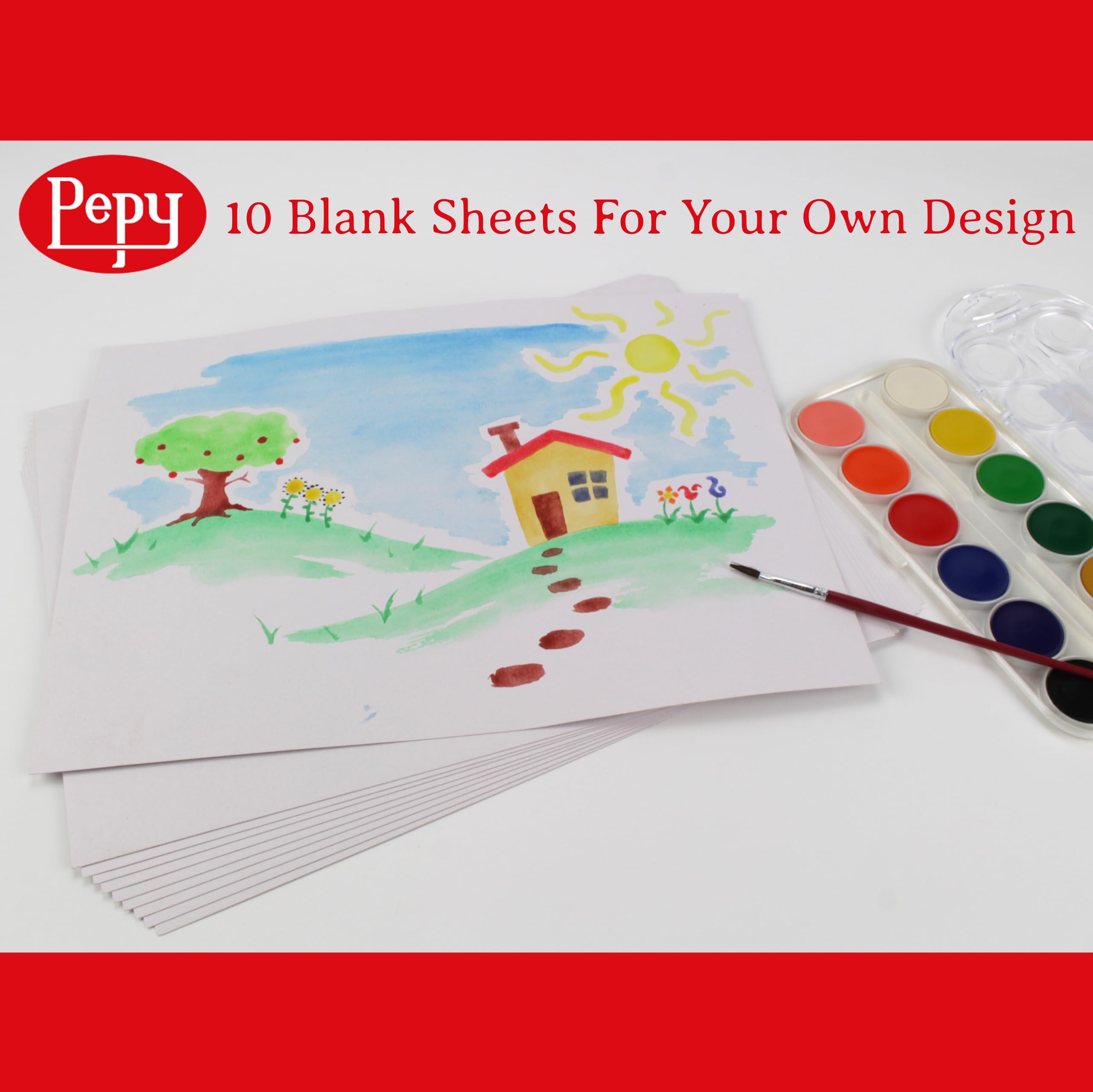Pepy Watercolor Coloring Book 20 Sheets Total with 10 Plain and 10 Pre-Printed Design Sheets; 9 inches by 12 inches