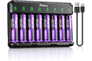 POWXS Rechargeable Lithium AA Batteries with Charger 3500mWh High Power, Ultra Long Lasting 1.5V AA Lithium Batteries 8 Pack and Universal AA AAA Battery Charger