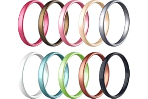 Zollen Silicone Wedding Rings for Women, 3mm Metallic Color Thin Rubber Wedding Bands Stackable Ring, Hypoallergenic Silicone