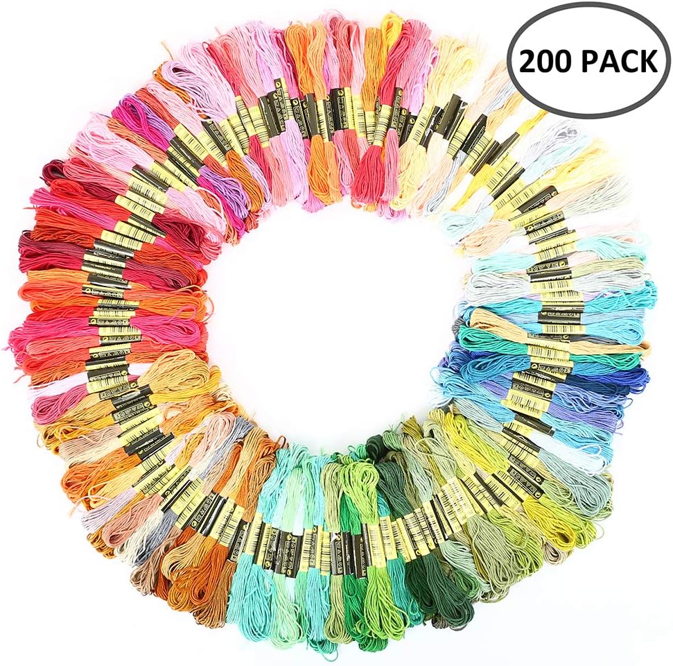 Embroidery Threads 200 Pcs Embroidery Floss Cross Stitch Multi-Colored Skeins Cotton Cross Stitch Kits Embroidery Threads Floss Threads for Knitting DIY Crafts Project Bracelets Making