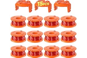 VOSOIR 15 Pack WA0010 Weed Eater String Compatible with Worx, 0.065 inch 10ft/Pack, Replacement Trimmer Line Spool, Compatible with Worx String Trimmers (12 Line spools+ 3 Caps)
