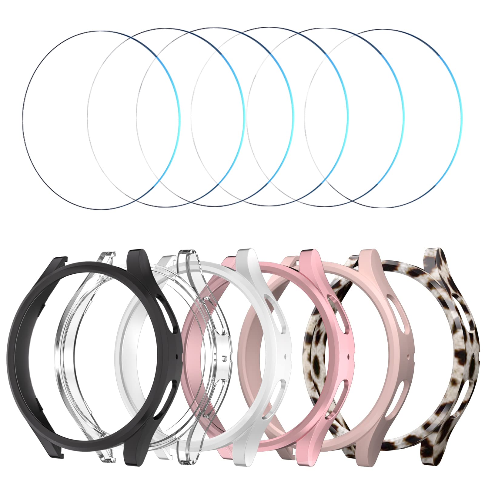 HASDON [6+6Pack Screen Protector Case for Samsung Galaxy Watch 5 / Galaxy Watch 4 44mm, Bubble Free Tempered Glass Film + Waterproof Hard PC Bumper No Water Collected Protective Cover