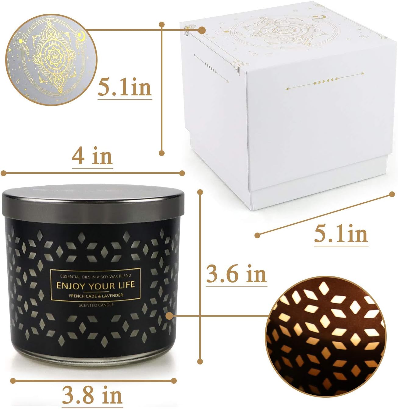 Scented Candles, Large Jar Candles for Home Scented, Strong Lavender Candles Gift for Women Stress Relief, 14.6 Oz Smokeless Aromatherapy Candle for Home, 100% Natural Soy Candle,125 Hours: Home Improvement