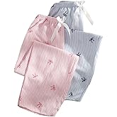 Milumia Women's 2 Pack Pajama Pants Striped Bow Print Elastic Waist Lounge Pj Bottoms