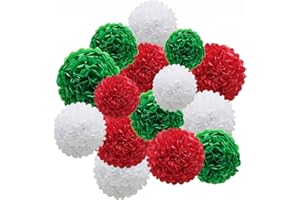 AMYESE Red Green White Paper Pom Poms, Party Decoration Kit 21pcs of 8,10,12 inch Tissue Flowers for Christmas Graduation Birthday Fiesta Celebration Events