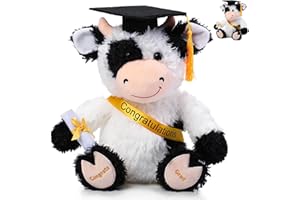 Chalyna 10 Inch Graduation Season Cow Plush Stuffed Animal Cow with Graduation Hat, Diploma and Sash, Graduation Gift for Friend, Relatives