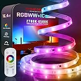 Shine Decor LED Strip Light RGBWW +CCT +IC, Multi Functions Warm/Cool White Tunable Bright Dimmable Color Chasing, Flexible Adhesive 16.4FT with Remote & 24V ETL Power for Indoor
