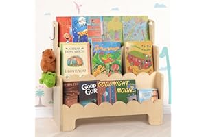 Tohiasen Kids Bookshelf Wooden 3-Tier, Scalloped Book Shelf for Kids Rooms, Front Facing Toddler Montessori Bookshelf, Baby Nursery Book Shelves Kids Classroom Bookshelf Bookcase