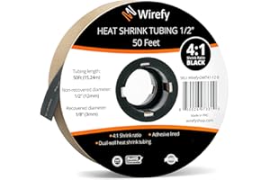 Wirefy 1/2" Heat Shrink Tubing - 4:1 Ratio - Adhesive Lined - Resistant Heat Shrink - 50 Feet Roll - Black