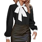 Avanova Women Tie Neck Bishop Long Sleeve Shirts Casual Work Blouses Tops