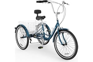 MOONCOOL Adult Tricycles 3 Wheel 7 Speed Trikes, 20/24/26 inch Adult Trikes 3 Wheeled Bike with Basket for Seniors, Women, Men