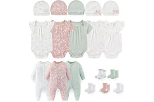 falianni Baby Boy Girl Layette Set 18 Piece Infant Essentials Must Haves Clothes 0-12 Month Rompers+Bodysuits+Hats+Socks