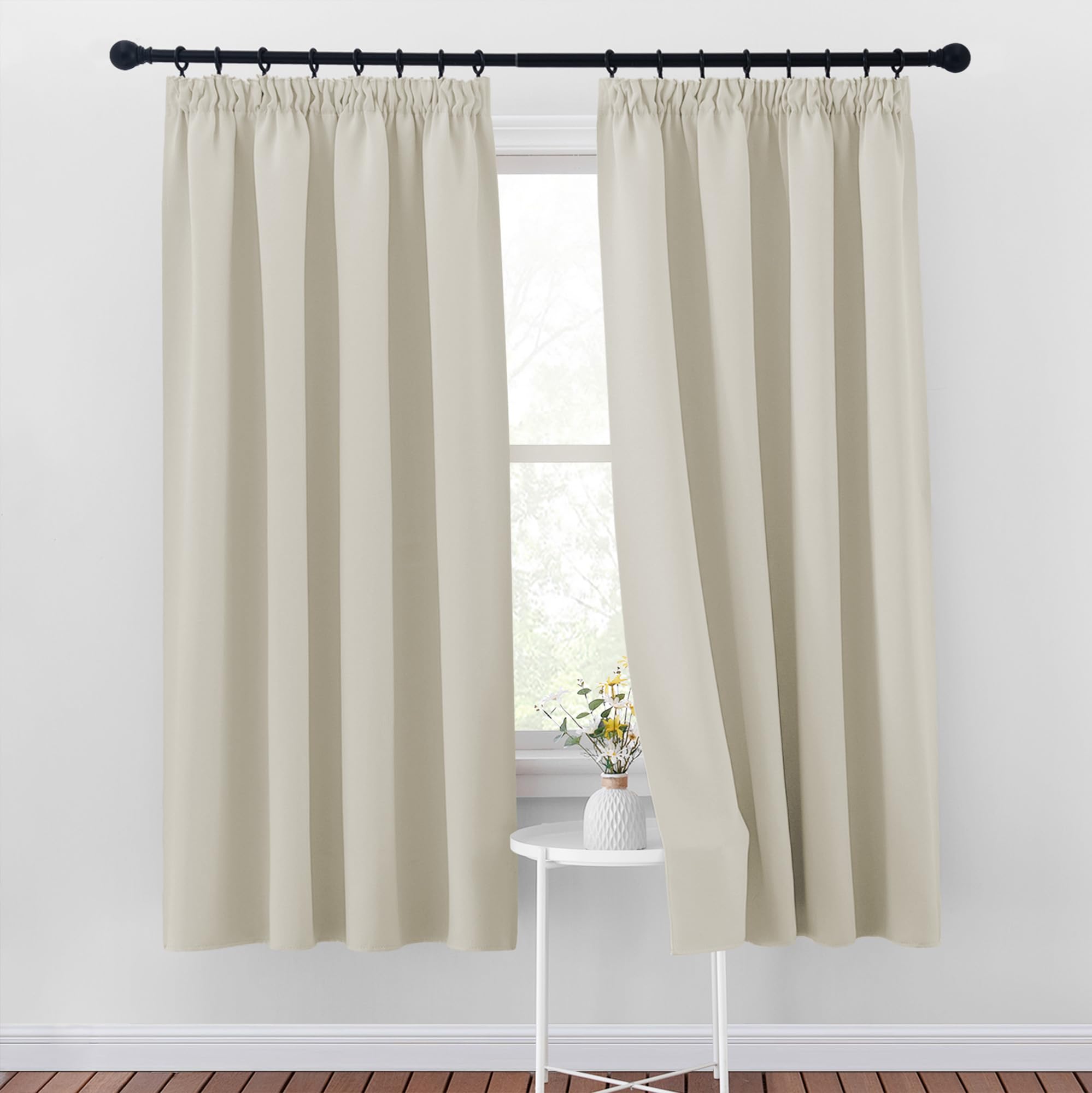 PONY DANCE Winter Blackout Curtains for Bedroom - 72 inch Drop Light Beige Pencil Pleat Thermal Curtain for Living Room Soft Texture Window Treatments for Nursery, W46 X L72, 2 Panels