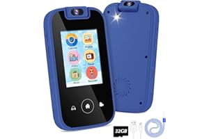 MAVREC Kids Smart Phone for Boys 3 4 5 6 Year Old, 180° Rotatable Camera Kids Phone Toys with 32GB SD Card, MP3 Music Player, Toddler Easter Gifts Touchscreen Play Phones for Boys 3-8 Year Old Blue